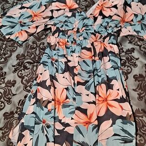 women's XL boho floral print deep V-neck short batwing sleeve maxi dress.